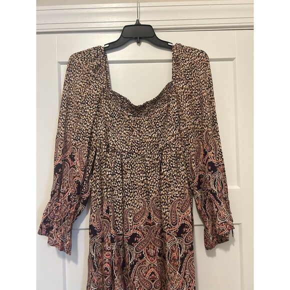 Anthropologie Maeve Smocked  Paisley Peasant Tie Sleeves Midi Dress Size Large - Picture 6 of 7